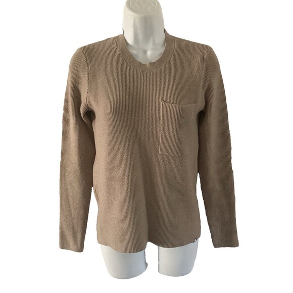 FIGS Sweater Womens Sz XS Latte Beige Long Sleeve Ribbed Knit Preppy Casual Cozy - Picture 8 of 10